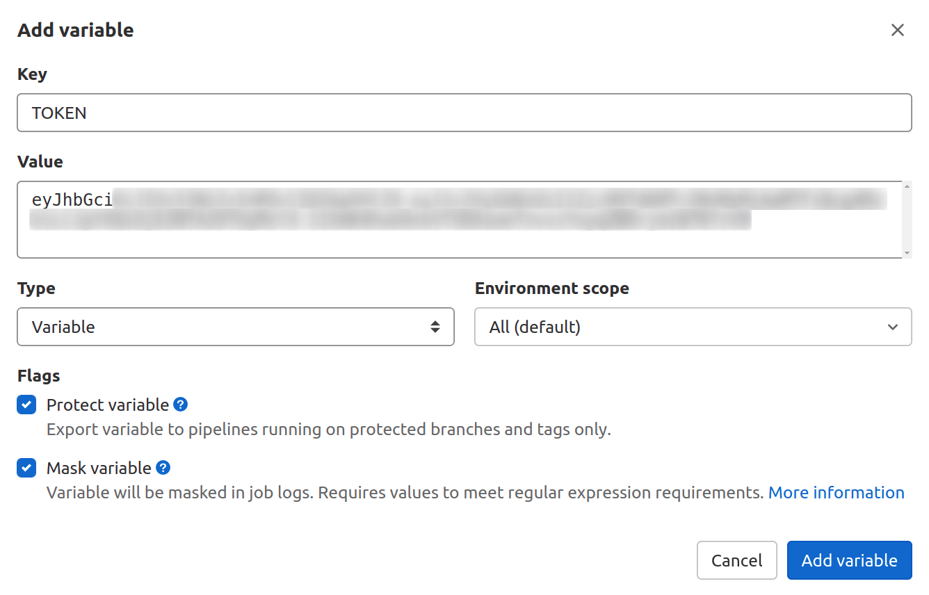 add token variable in gitlab cicd settings