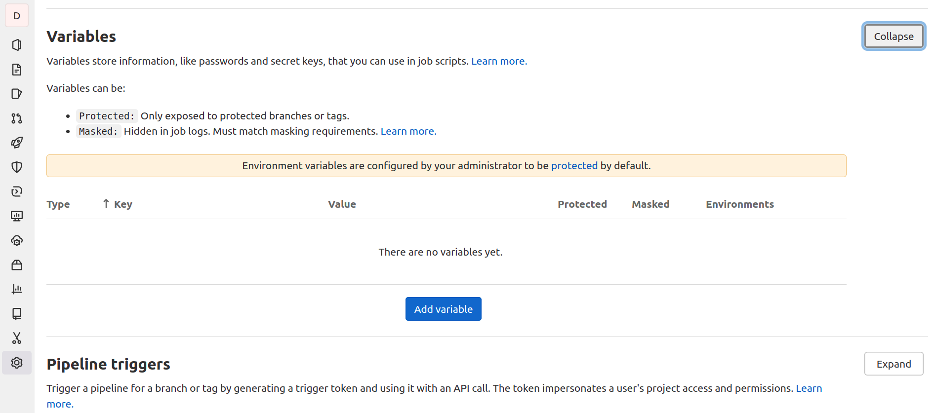 gitlab ci cd variables settings